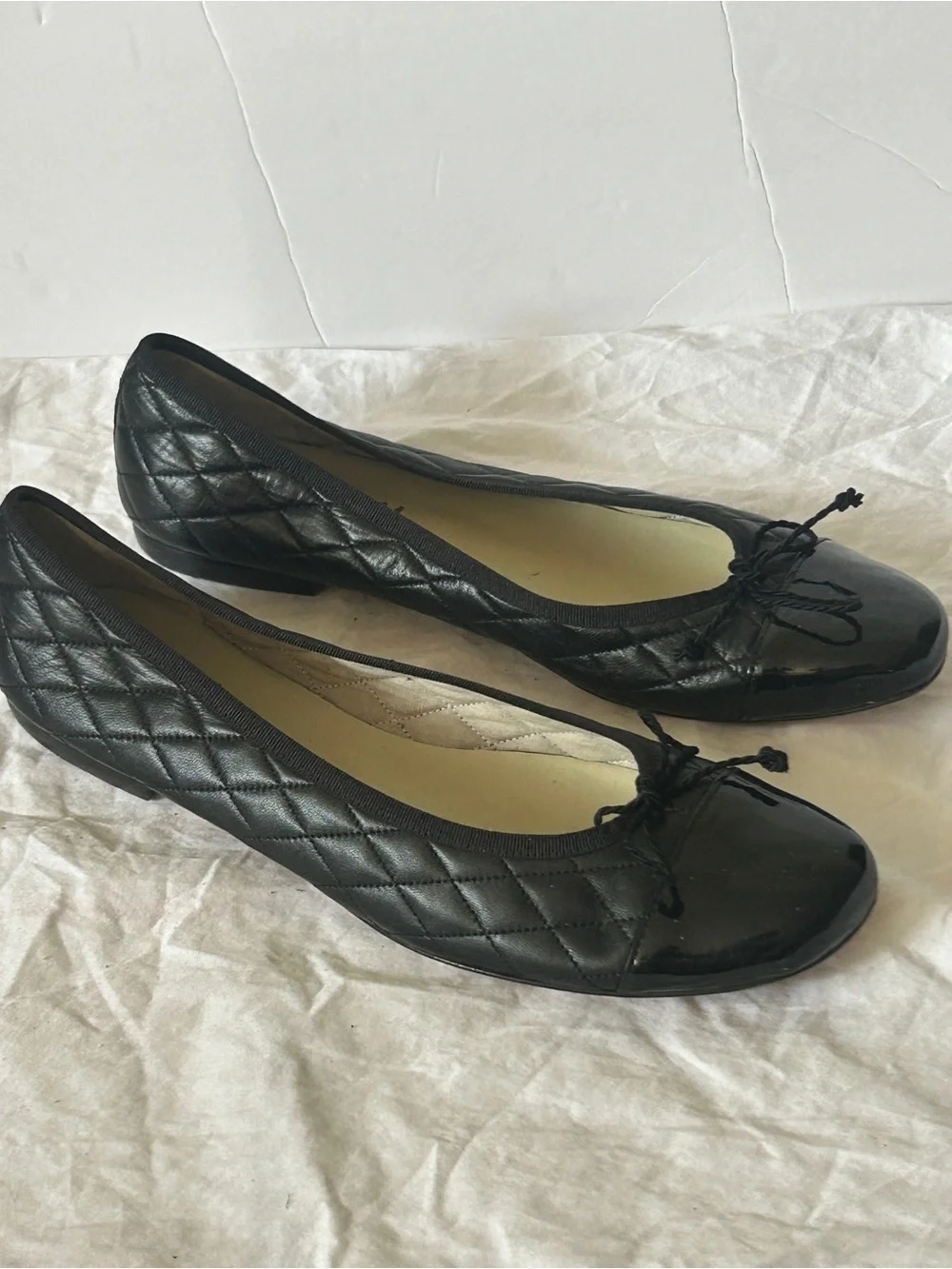 FSNY French Sole Black Quilted Patent Cap Toe Ballerina Flats Spain Quiet luxury